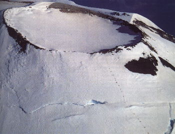 Aerial view of climbers approaching the summit